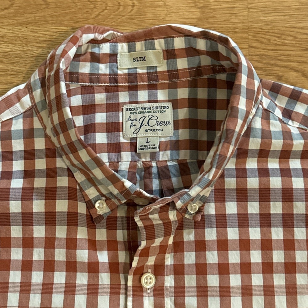 J. Crew Shirt Men's Stretch Secret Wash Large Slim Fit Multicolor Plaid Preppy - Picture 2 of 7